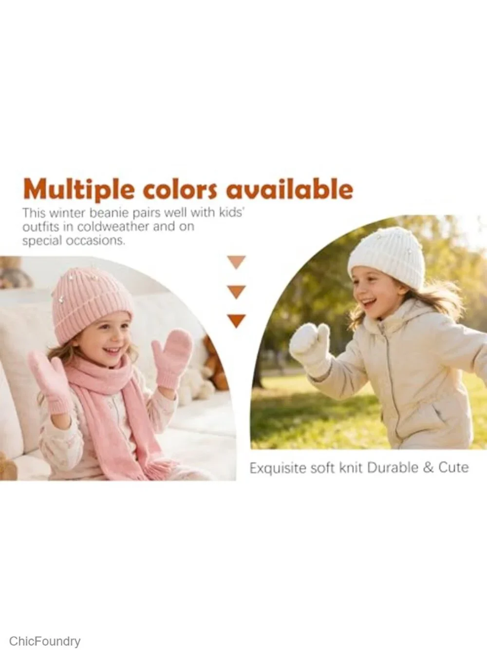2 Pack Baby Winter Beanie & Mittens Set, Soft Knit Hat with Lined Interior